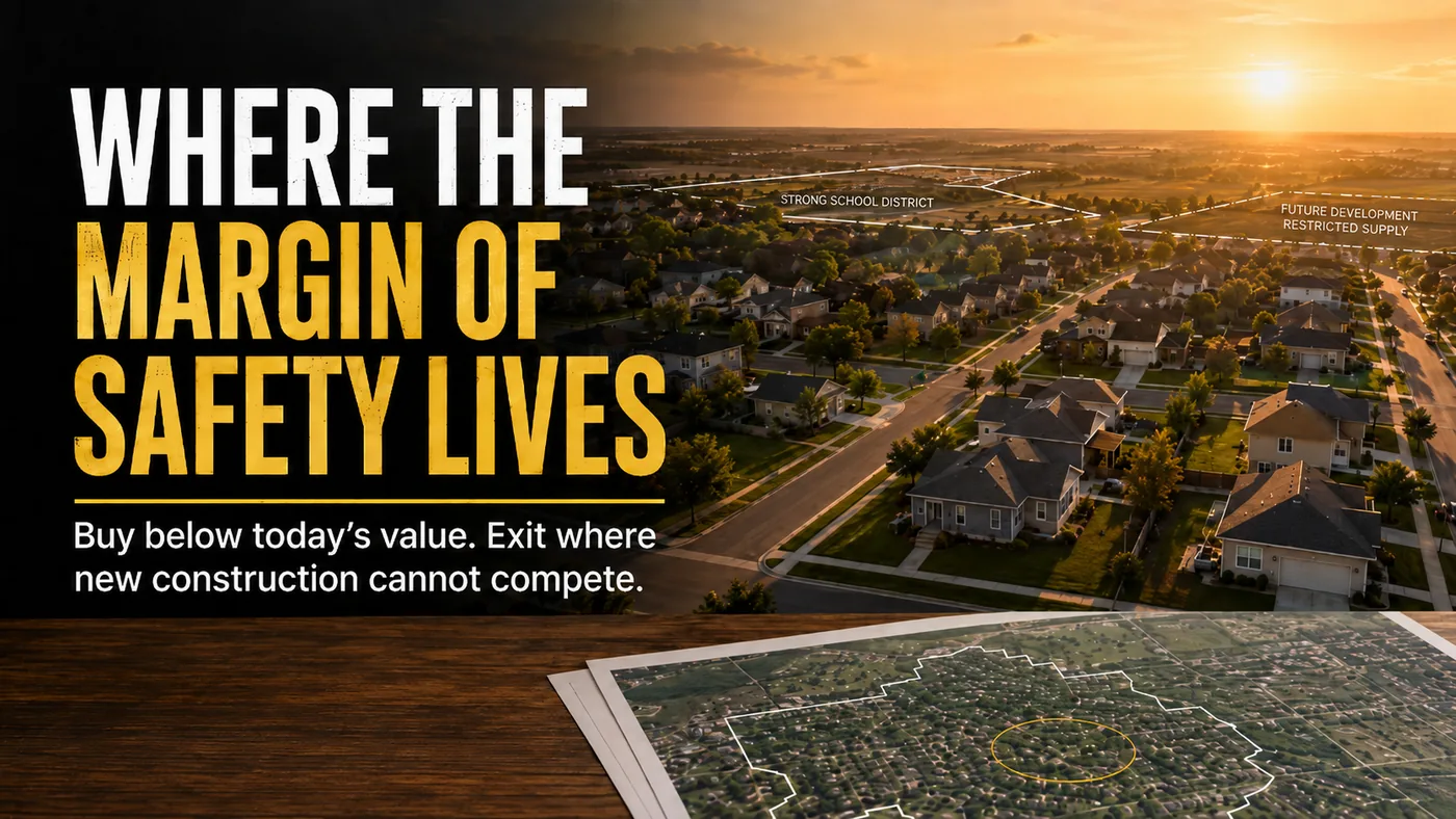 Aerial view of suburban homes at sunset with a map overlay and labeled zone outlines.