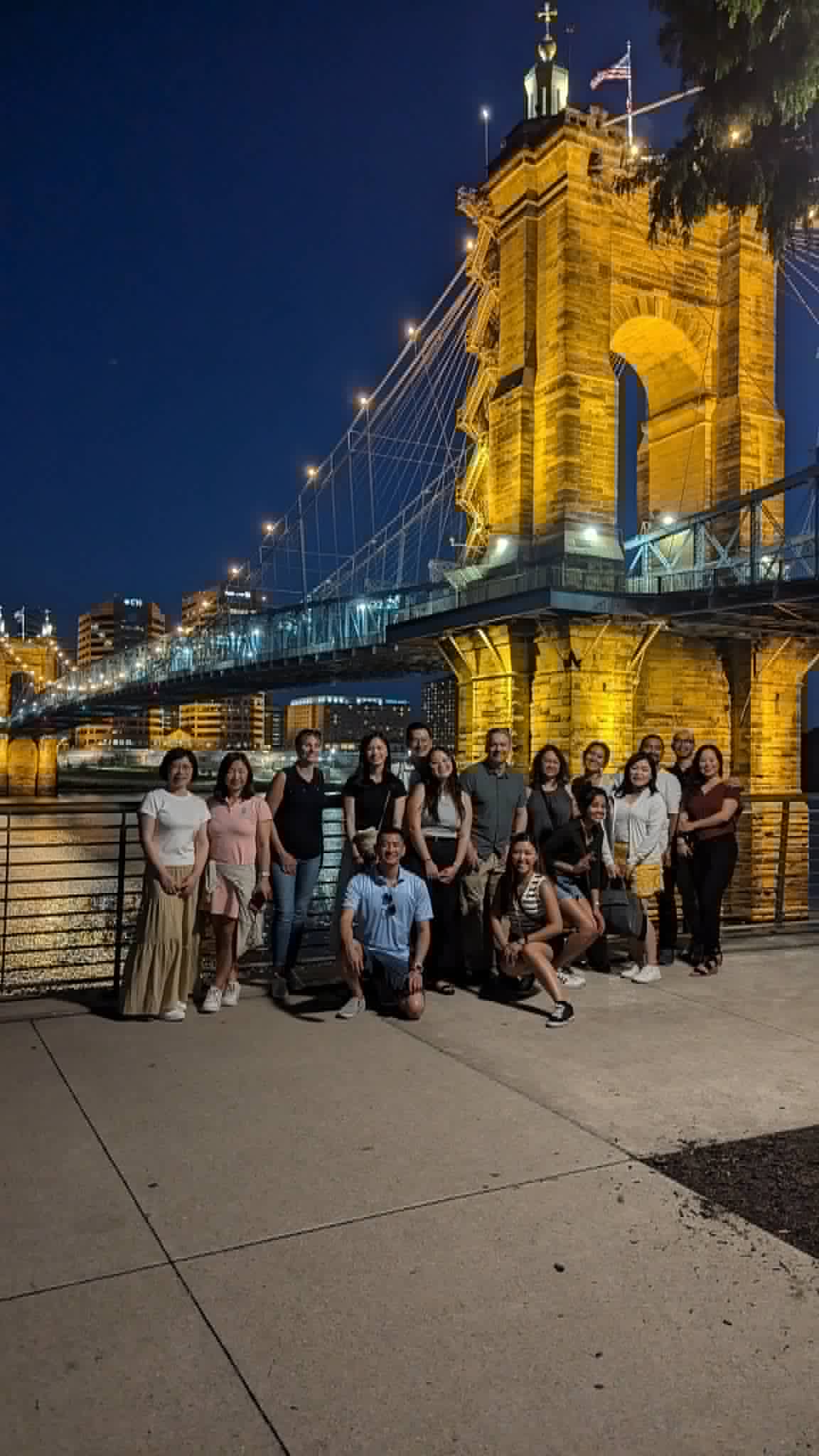 Cincinnati Investor Pod field trip group at the Roebling Bridge